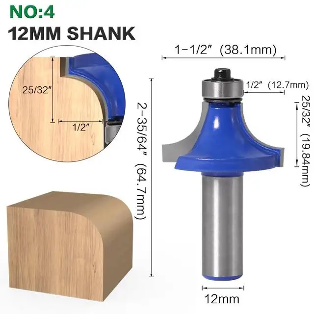 ALPHA China 1/2' 12mm Shank Carbide Tipped Corner Round Over Router Bit  Classical Cover Router Bit Set