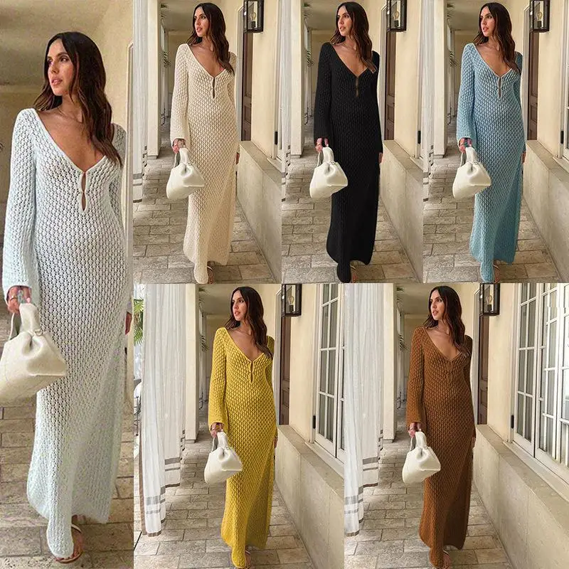 Summer Beach Cover Up Women 2024 Luxury Knitted Beach Dress Long Sleeve Sexy Crochet Vacation Swimming Wear White Cover Up