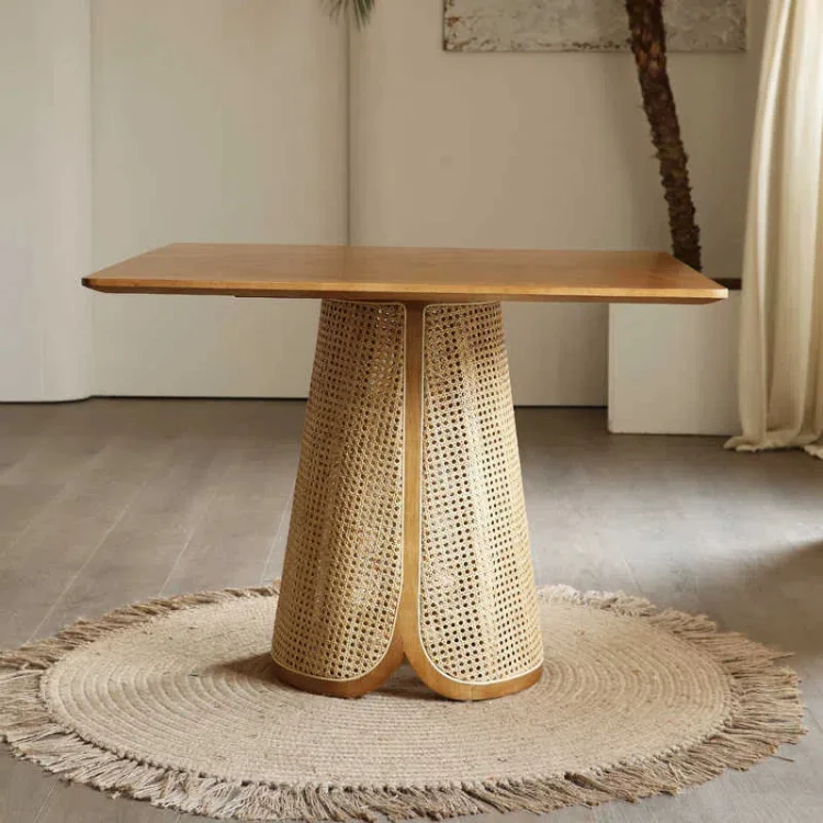Restaurant Solid Wood Rattan Dining Set Bohemian Style Rattan Dining Set