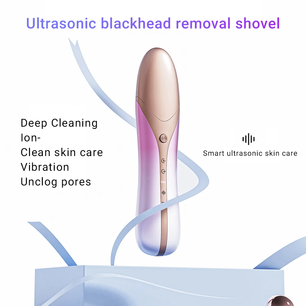 Home Use Skin Blackhead Peel EMS Face Lifting Remover Cleaner Ultrasonic Facial Skin Scrubber Face Spatula