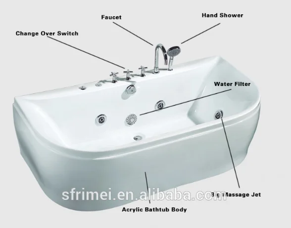 whirlpool water jet massage white bathtub Deep Soaking Bathtub And Showers With Jets