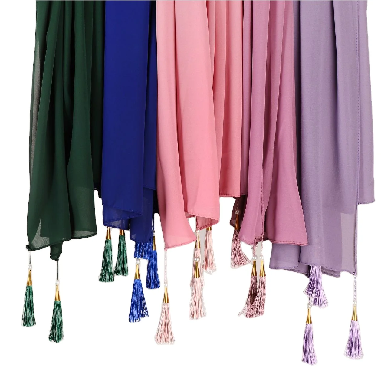 New design fashion tassel pearl accessories premium Muslim thick chiffon hijab scarf Scarves Malaysia tudung Woman shawl