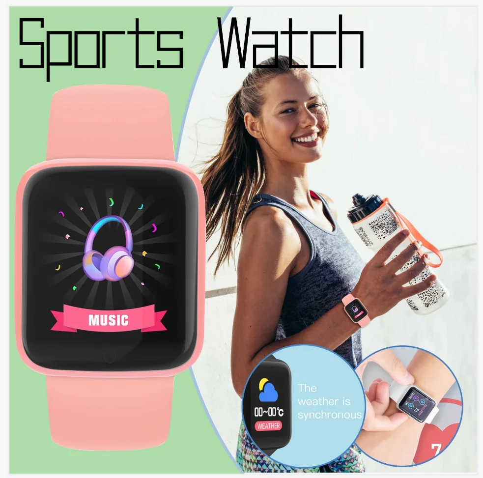 Amazon горячая Распродажа 1,44 дюймов Macaron color D20 Смарт-часы новый спортивный Браслет фитнес-трекер B37 Y68S Y68 D20s smartwatch