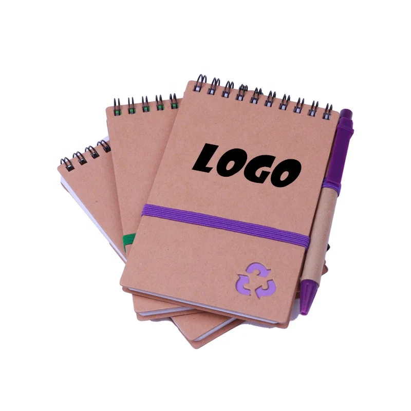Hot Sale Custom Recycled Kraft Cover Spiral Notebook With Pen