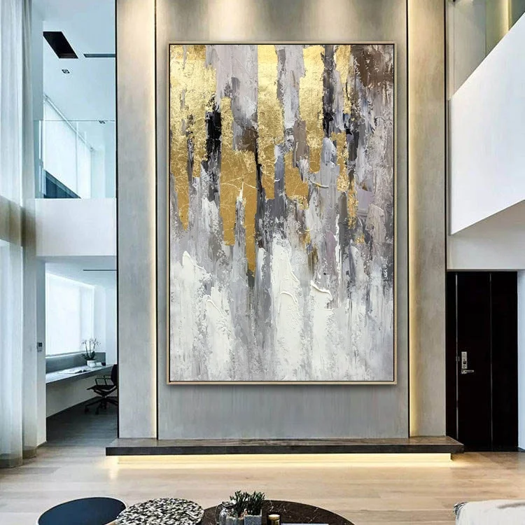 Handpainted Extra Large Wall Art Decor Modern Art Acrylic Gold Foil Abstract Oil Painting On Canvas