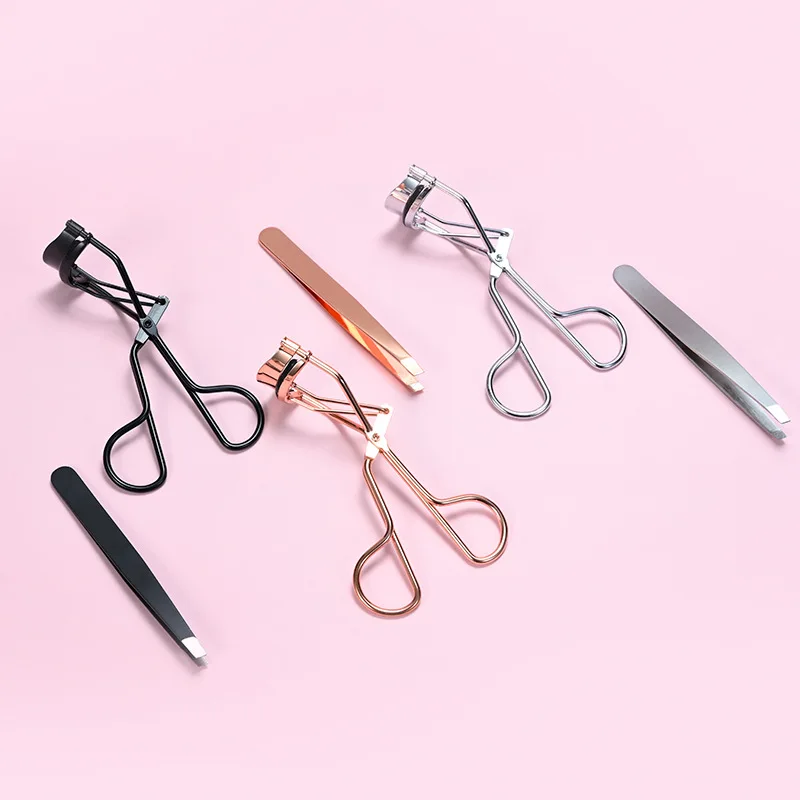 Rose Gold Heated Eyelash Curler Set Custom Beauty Tools Eyelash Tweezers Set  Eyebrow Clip Kit with private label