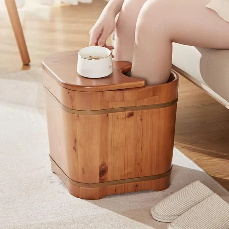 thickened wooden pedicure foot bath bucket spa barrel square basin soak tub with lid massage