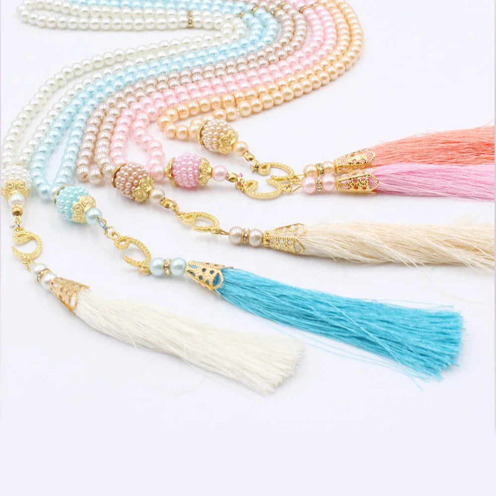 Eid Mubarek Gift 99pcs 6mm Imitation Glass Pearl Tassel Beads for islamic Muslim Prayer