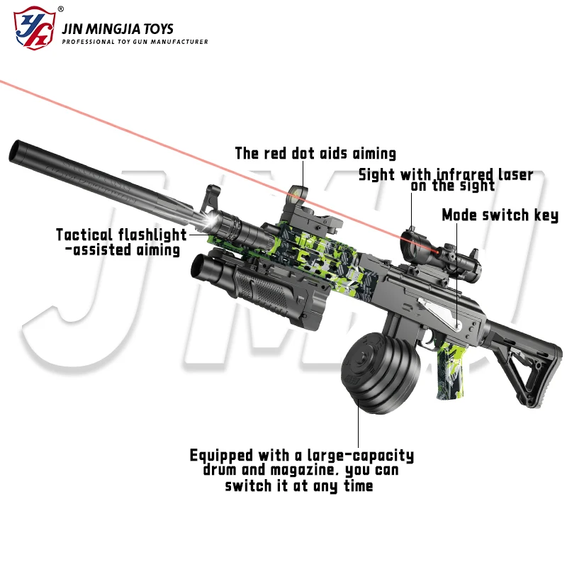 Hot Selling AK-74M Gel Ball Toy Guns for boys and adults Splatter Ball Blaster with Infrared Sight and Large Drum Magazine