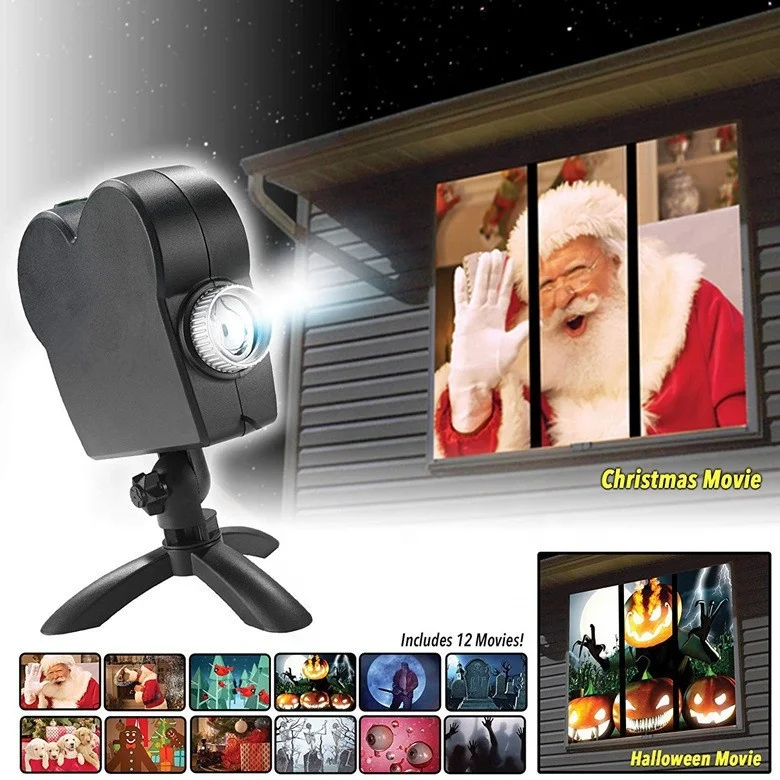 
Christmas Halloween Laser Projector 12 Movies Disco Light Mini Window Home Theater Indoor Outdoor Wonderland Projector 