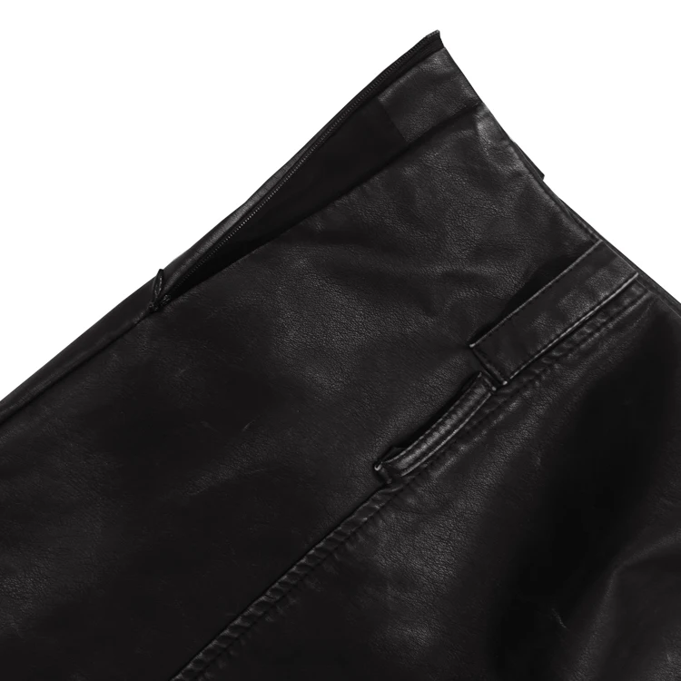 2023 SMO fashion suits women black pu leather jacket pockets women suit two pieces jacket and skirt