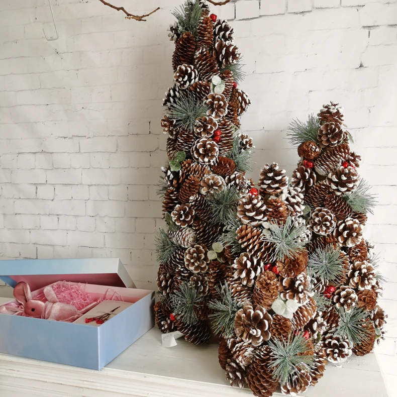 44CM Christmas pine cone tower for Christmas decorative with red small bell and pine needle