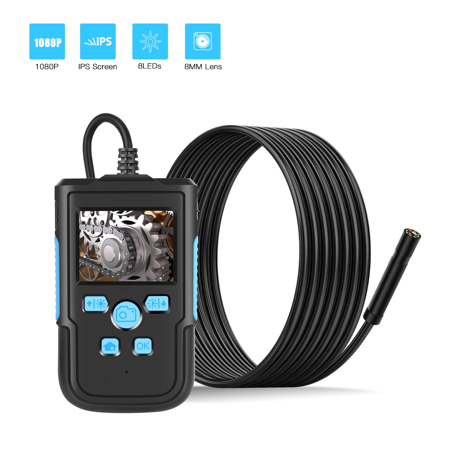Hot 178 degree Wide Angle IP68 Waterproof borescope HD 1080P resolution 8mm lens 2M hard cable inspection Endoscope Camera