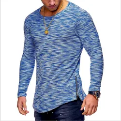 Gulidd  Quality Spring Mens Long Sleeve T-shirt Winter bottom shirt Side zipper embellished loose T-shirt