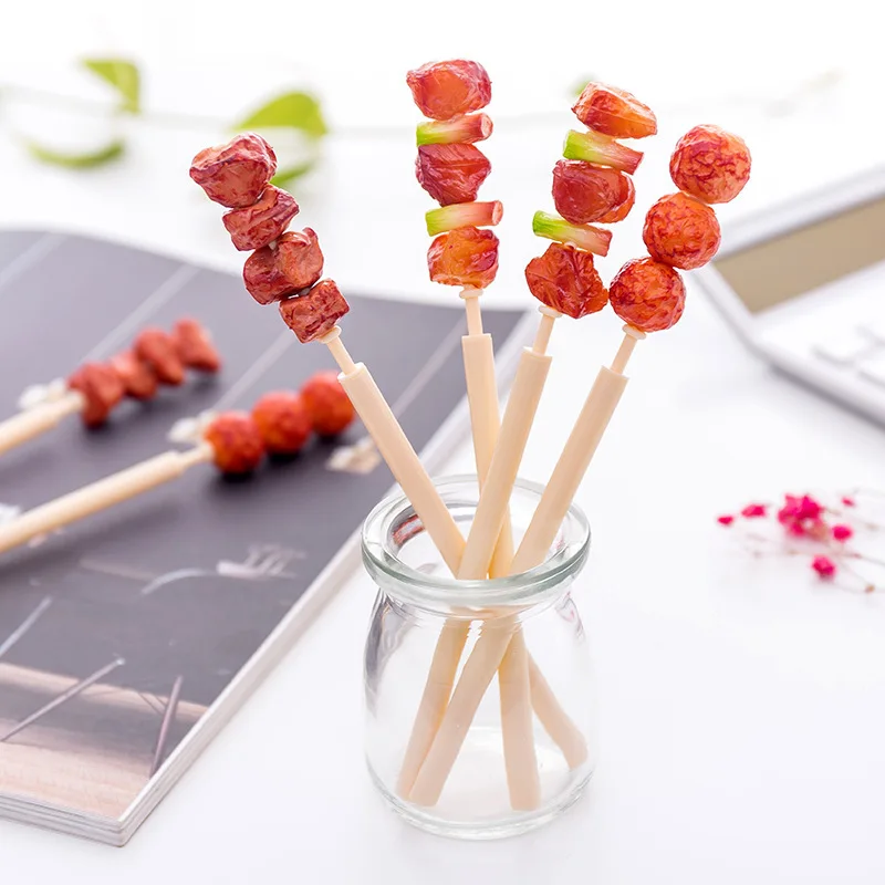 Wholesale Promotion Creative Gift Simulated Grilled Meat Skewers Chicken Beef Meatball Plastic Ball Point Pen For Children