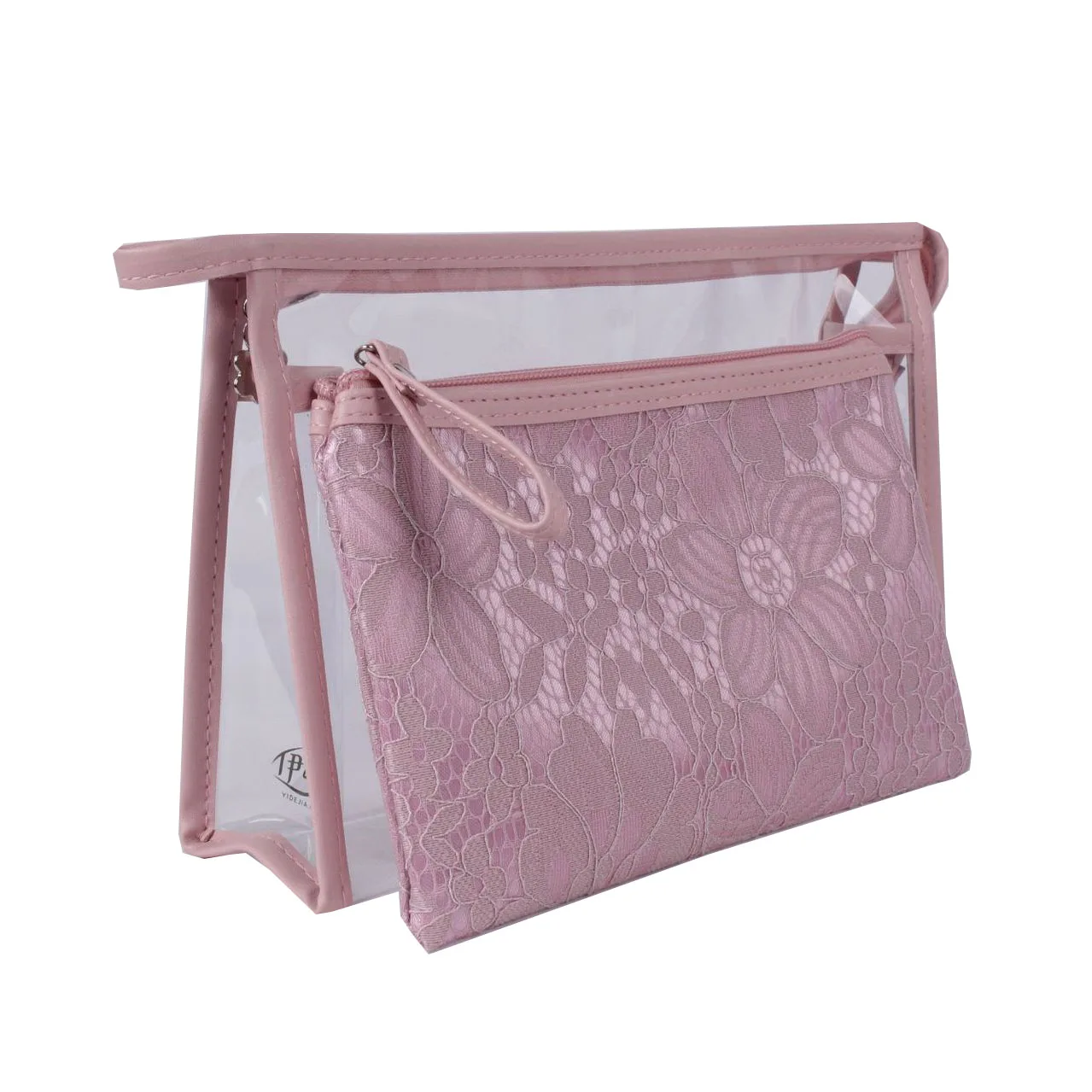 Wholesale Pink Floral Cosmetic Bag Portable High Quality Makeup Bag Set Waterproof Clear PVC Travel Toiletry Bag