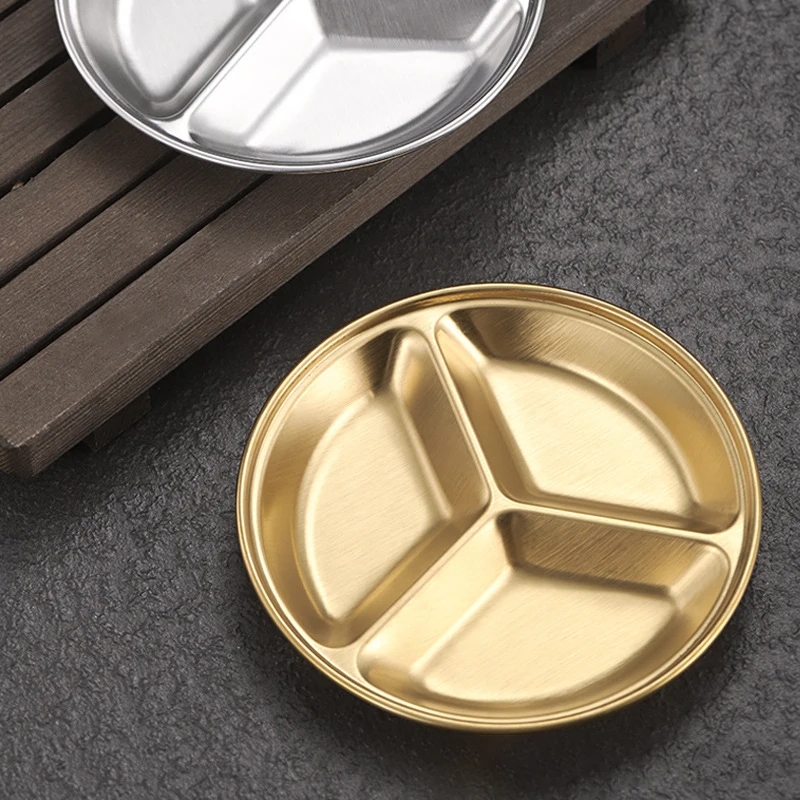 Stainless Steel Spice Soy Sauce Dish Round Tray With 2/3 Compartment Divided Plate For Kitchen Restaurant Dipping Sauce