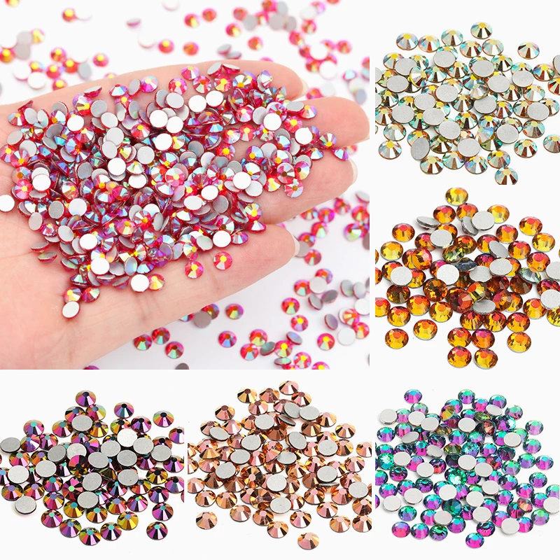 Colored Rhinestone Factory Loose Glass Non Hotfix Crystal Round Nail Rhinestone Transfer T-shirt Custom