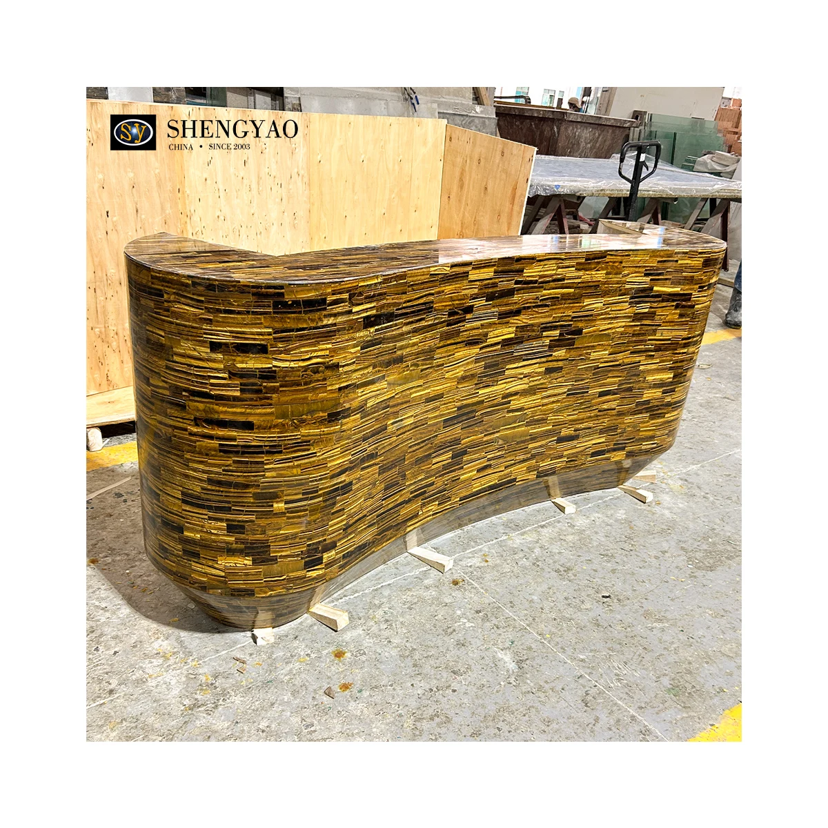 Luxury Yellow Marble Kitchen Island Countertop Tiger Eye Stone Backsplash Borad