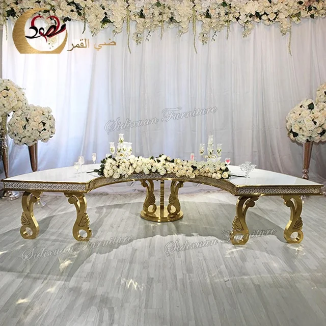 Luxury event hall stainless steel half round wedding serpentine moon table