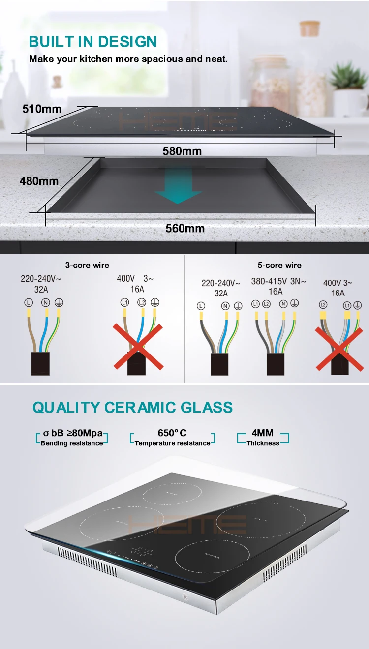 OEM/ODM Household 99-minute Digital Timer Sensor Touch Control Electric Induction Cooktops Black Home Kitchen Child Lock 7400