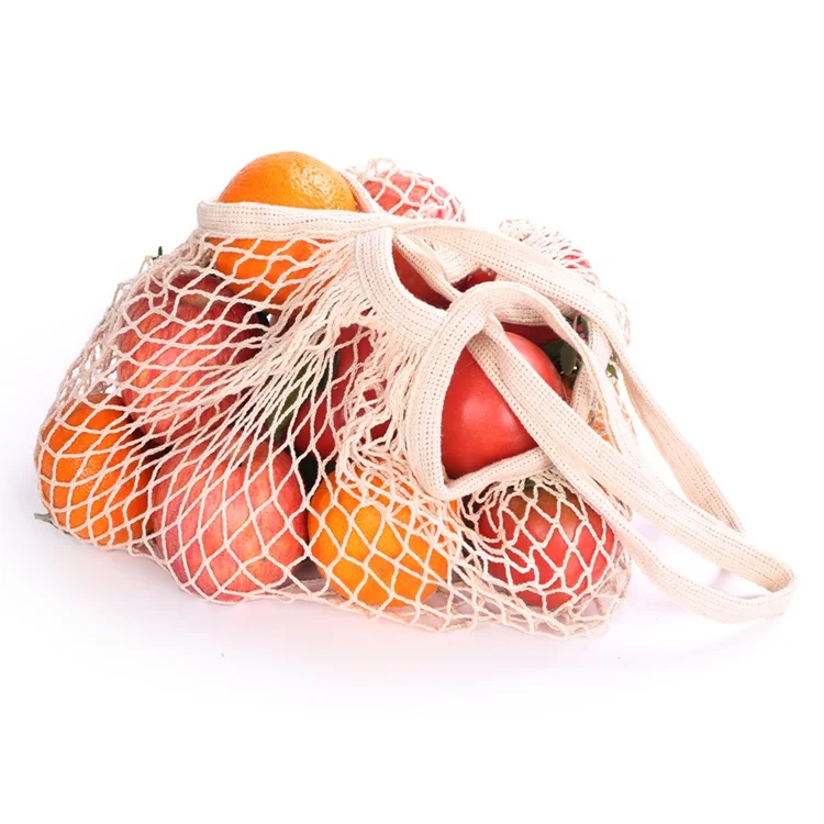 100% cotton grocery eco-friendly reusable cotton mesh bag with handle