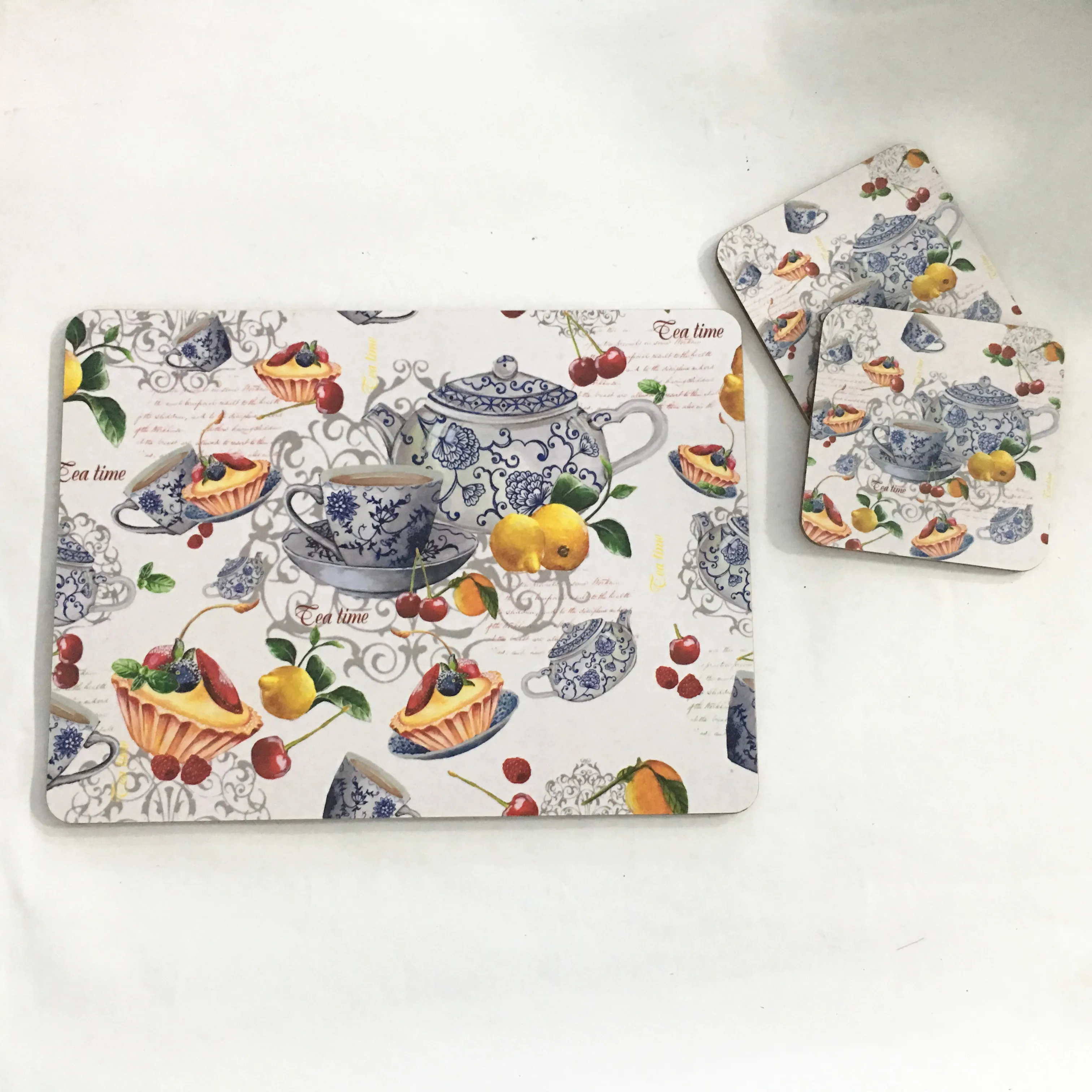 Hot Sale Anti- Skip MDF Sublimation A3 Fruit Set White Cork Backing Placemat For Bars dining plate dish mat for restaurant