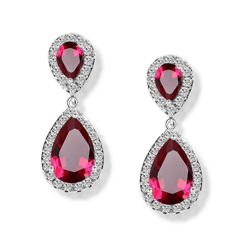 Fashion High end zircon inlayed drop shaped colorful fancy earring for women