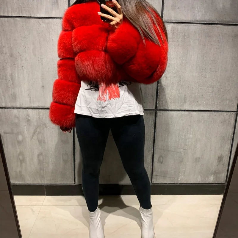 Plust Size Women Fur Jacket Ladies Natural Fox Fur Coat Short