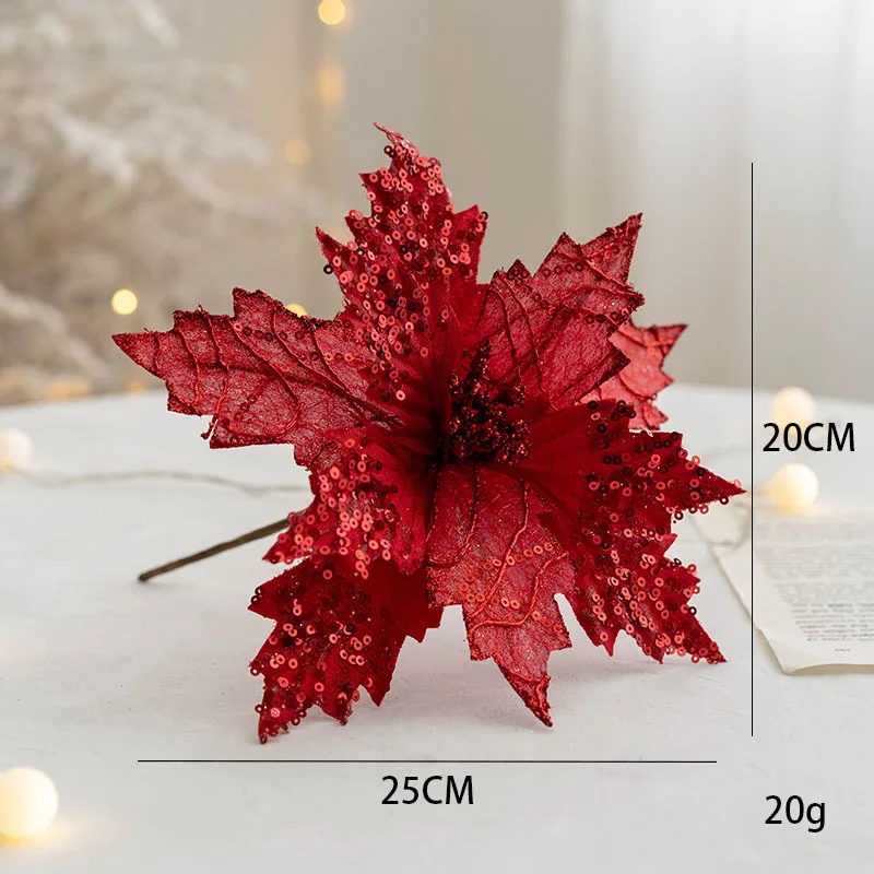 Hot Selling Christmas Flowers Golden  For Christmas Tree Decorations 20cm Sequined Flannel Christmas Flower