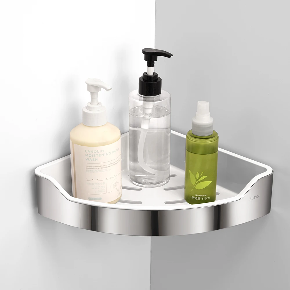 Bathroom Corner Storage Rack Shelf 304 Stainless Steel frame+ABS resin holder Wall Mount Shower Hanging Caddy Organizer Shelves