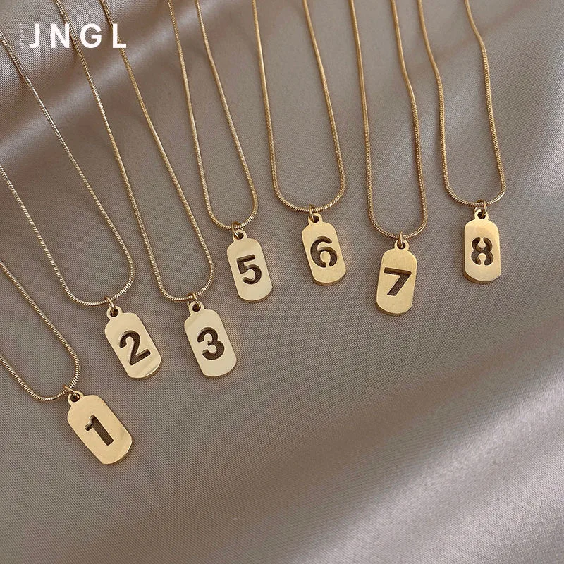 Lucky Number 0 to 8 pendant necklaces for women stainless steel gold