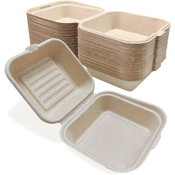 Wholesale Biodegradable Sugarcane Clamshell Food Containers Disposable Bagasse Clamshell for Party