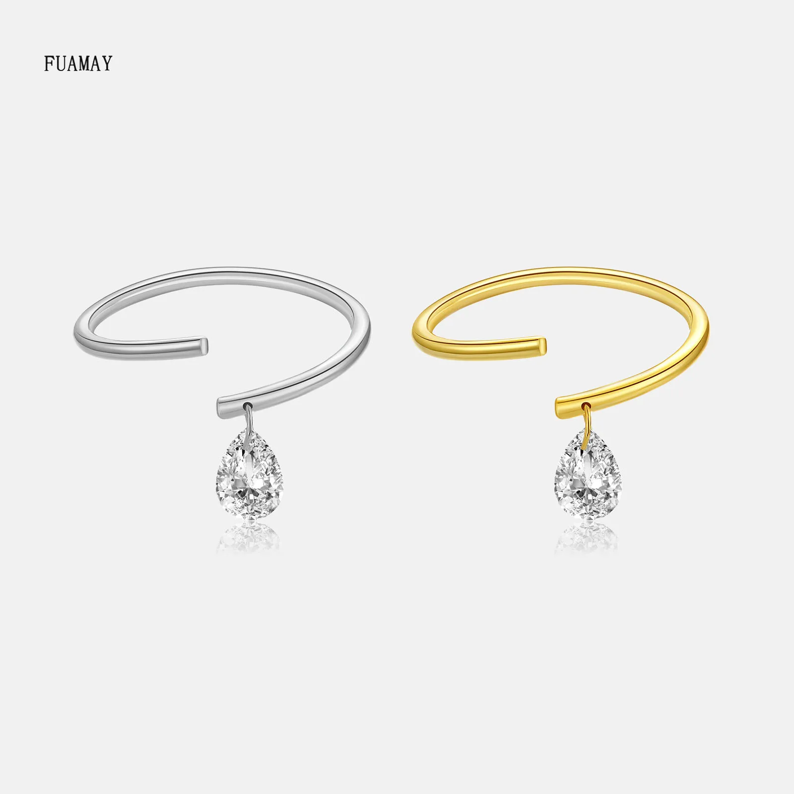 FUAMAY Anillos модное позолоченное кольцо 18 карат с одним каплевым камнем женское серебряное подвеской в виде капли 925