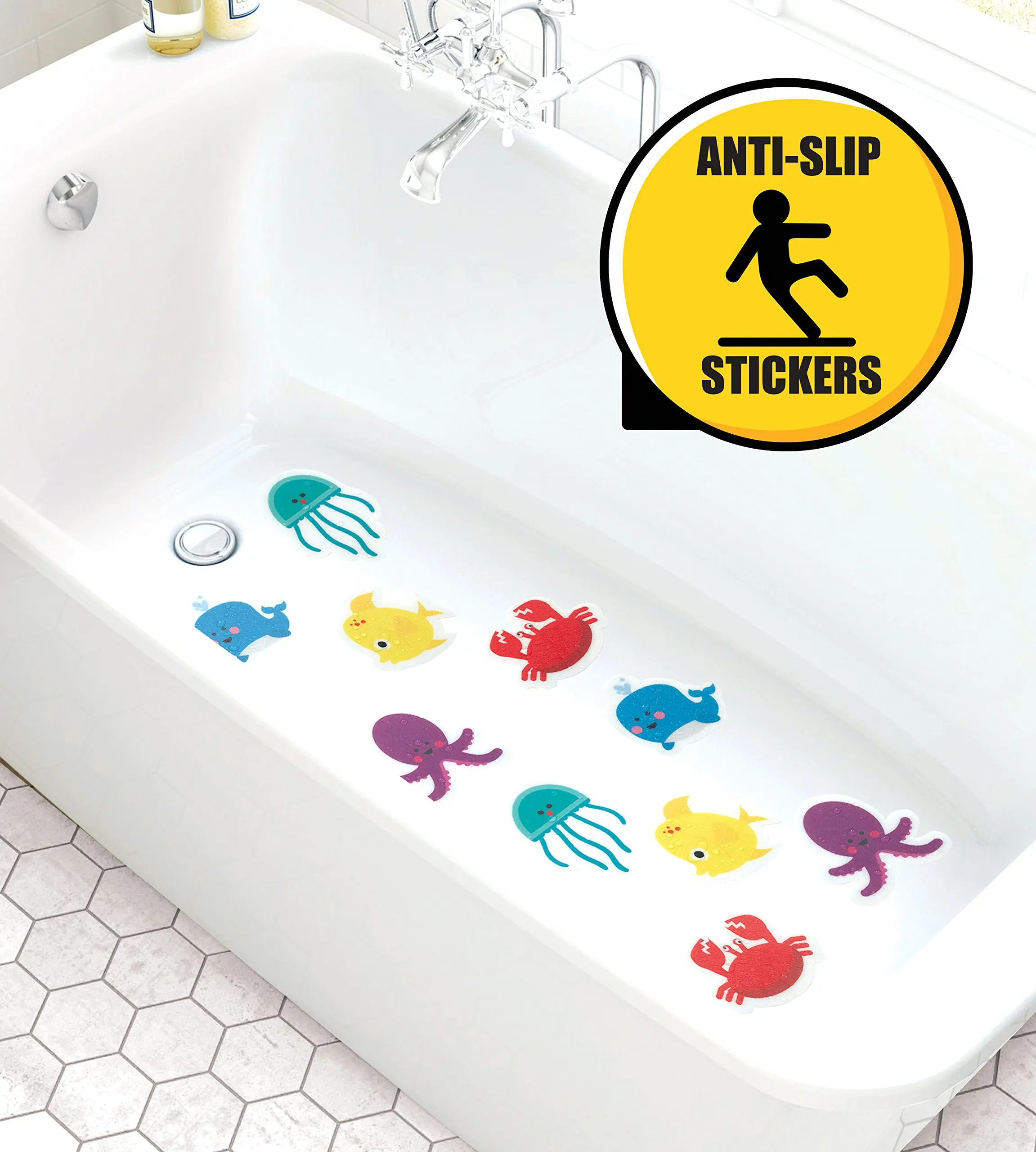 abendo 9PCS Anti Slip Stickers Cute Sea Creature Non Slip Strips for Bathtub,Shower and Other Slippery Surfaces