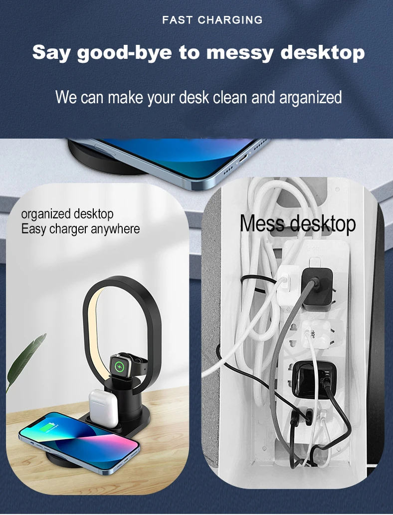 15W Bedside Lamp 4 in 1 Wireless Chargers Desk 2022 Wholesale Customized Lamp Wireless Charger Stand