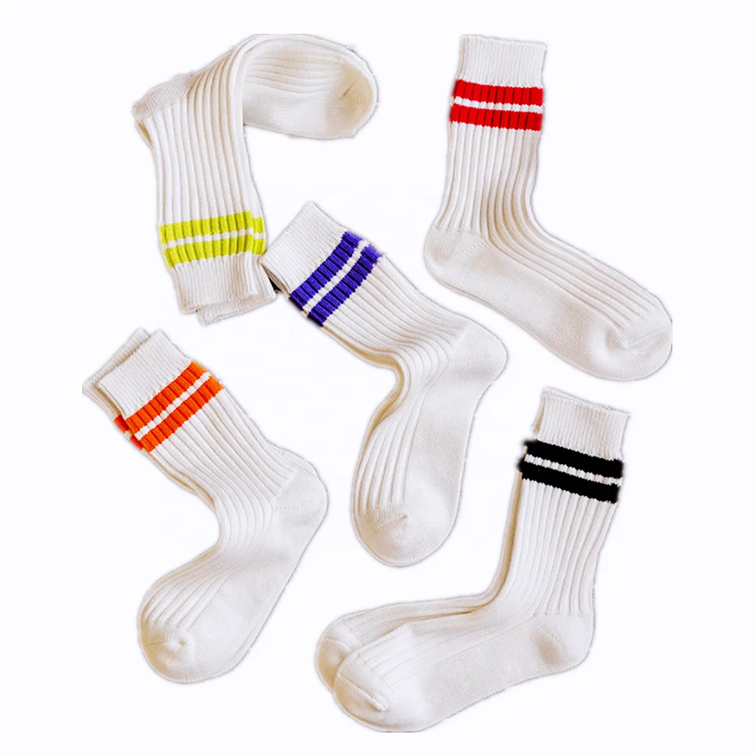 wholesale hot sale pure cotton summer socks casual crew vintage socks tennis white striped socks men