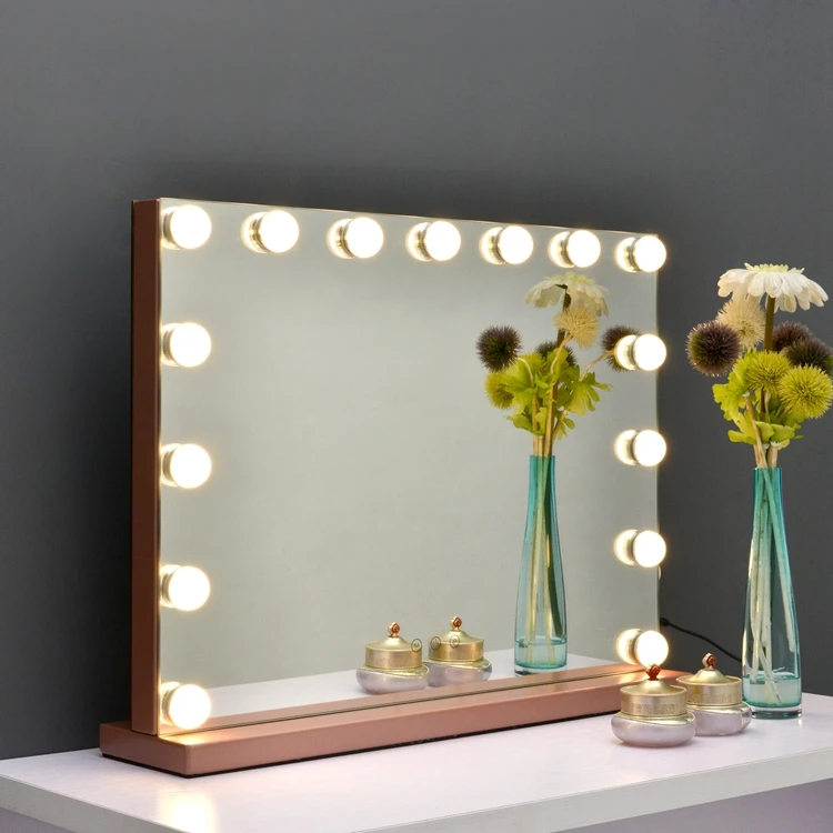 Touch Screen Large LED Vanity Makeup Mirror Cosmetic Vanity Light up Table Mirror Barber Mirror Station Square
