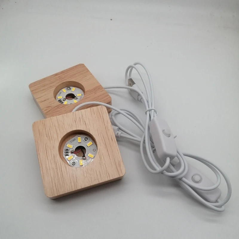 Square Wood Lighted Display Lamp Base Stand Crystal Ball Night Light Wooden Led Lamp Base