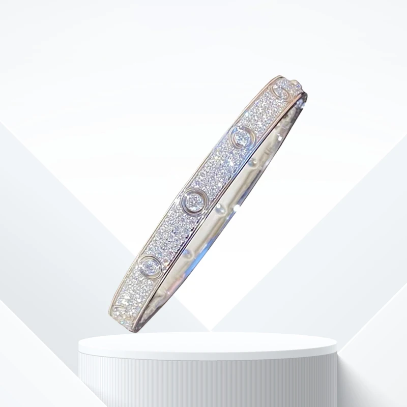 S925 Sterling Silver women bracelet Rose/White/Gold Colour 6mm Wide Moissanite Jewelry Bangle High Quality Luxury Gift