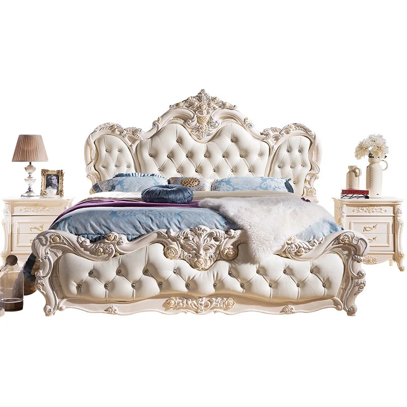 Classic Bed Italian Design Luxury Carved King Bed Vintage Wooden Bedroom Furniture Set