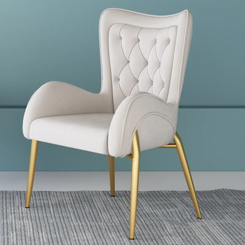 Modern nordic light luxury metal legs high back chair with arm leather gold stainless steel dining room chairs restaurant chair