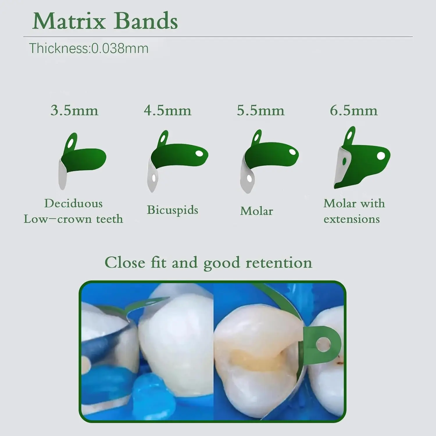 Dental Sectional Matrix System Set, Metal Matrix Bands with PTFE Non-Stick Coating Elastic,Dental NITI Matrices Clamp Ring