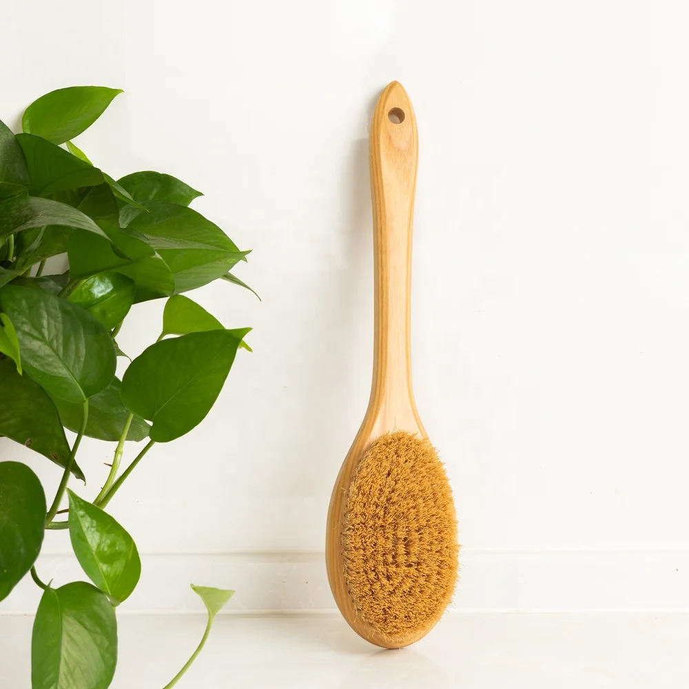 wooden belt sisal Dry body brush long handle wooden bath brush with handle