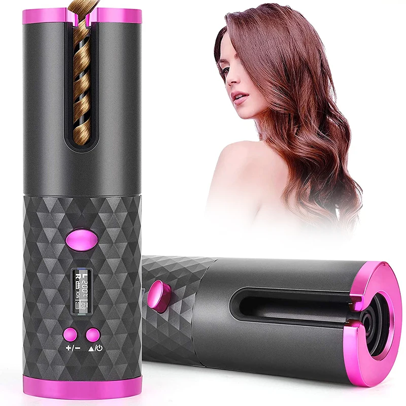 USB Rechargeable Mini Travel Portable Auto Ceramic Hair Curler Cordless Wireless Automatic Hair Curler
