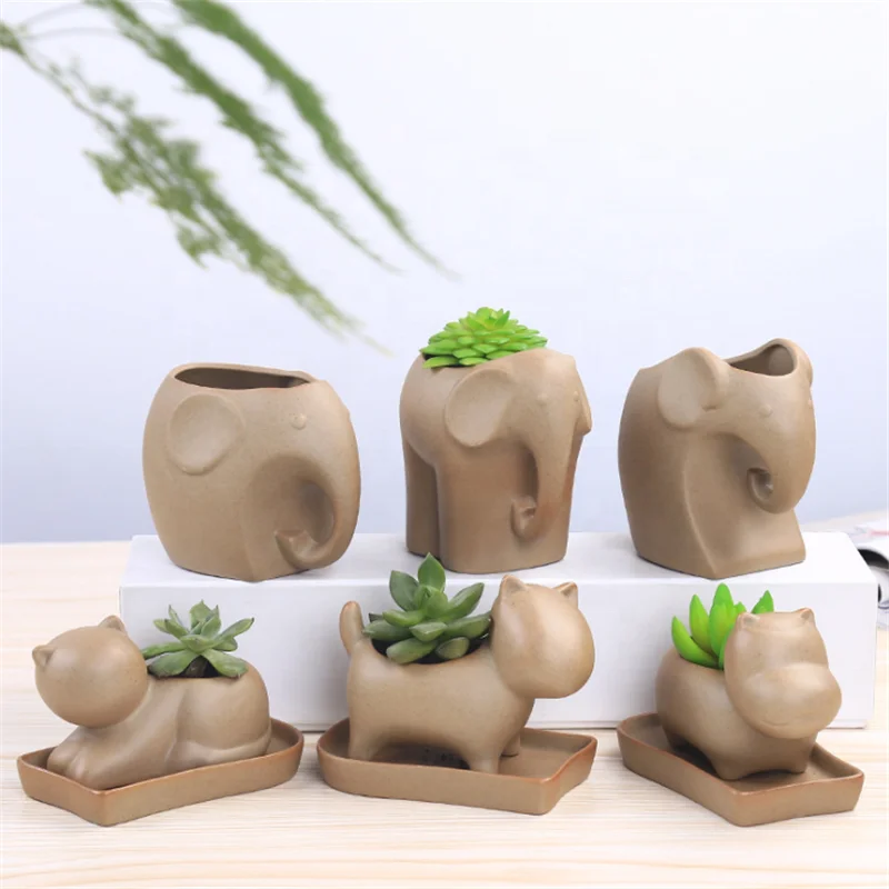 Stoneware Meat Mini Cute Pet Planter Succulent Perforated Flower Pot For Outdoor Garden Decoration