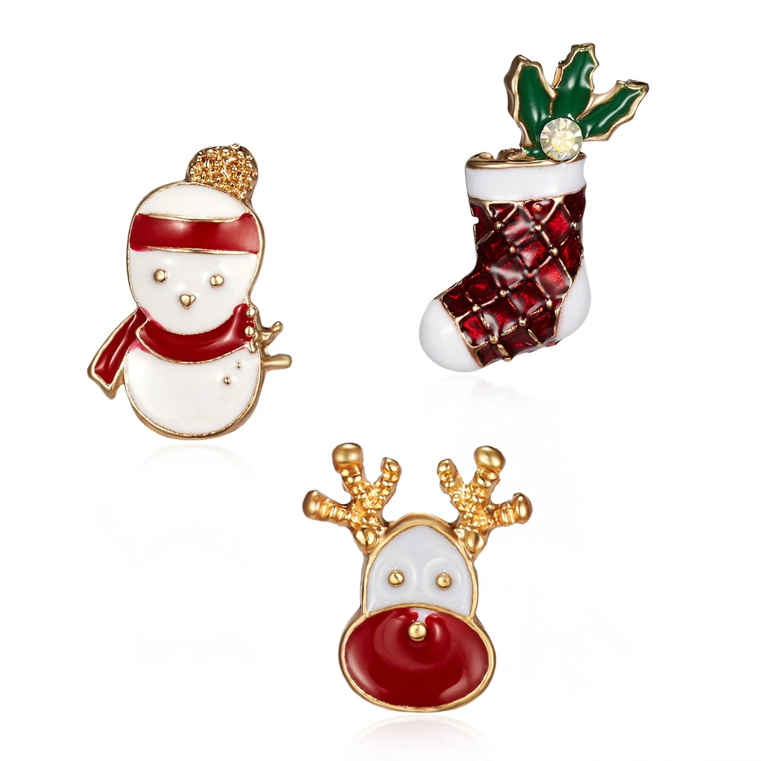 Wholesale Fashion New Versatile Christmas Socks Christmas Tree Elk Painting Oil Badge Women 3pcs/Set Brooch and Pins
