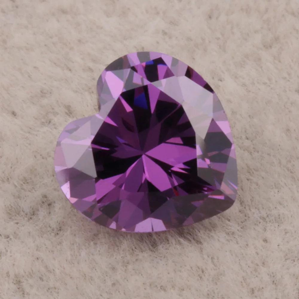 High Quality Heart Shape CZ Stone 3x3mm-12x12mm Amethyst Cubic Zirconia