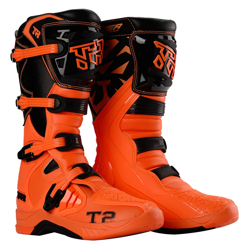 T2 Wholesale dirt bike motocross Boots cool  Black New Genuine Leather Oem Motorcycle Boots For Men
