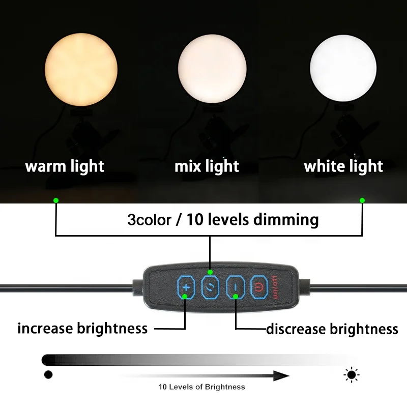 4 Inch Mini 3200-6500k Selfie Ring Light Video Conference Light Kit With Clip Laptops Light